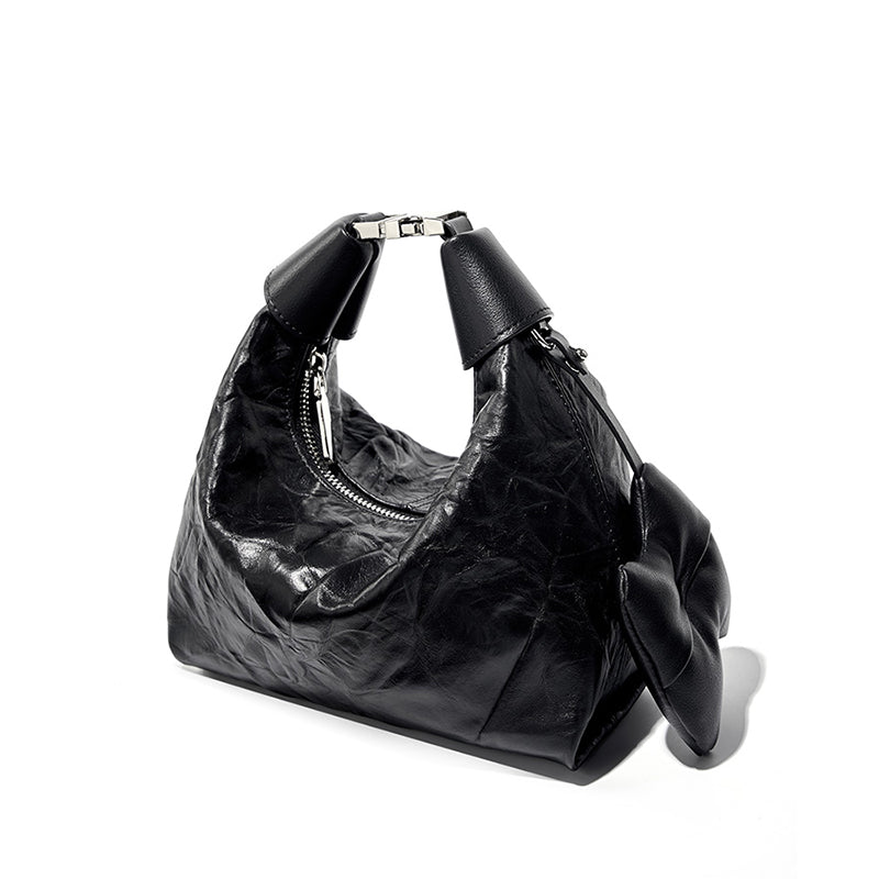 Avellie Noir Crinkle Mini Bag | Modern design with bow details