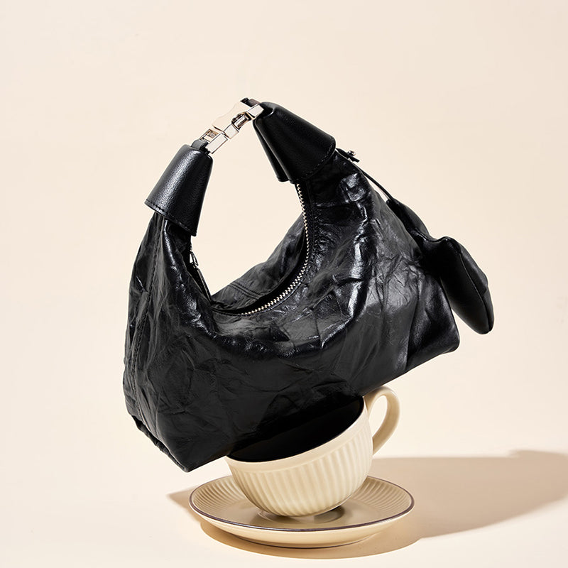 Avellie Noir Crinkle Mini Bag | Modern design with bow details