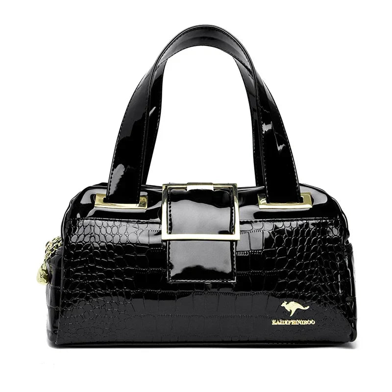 Avellie Croco 3 Cylinder Handbag | Large model with shiny crocodile pattern