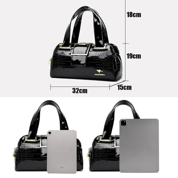 Avellie Croco 3 Cylinder Handbag | Large model with shiny crocodile pattern
