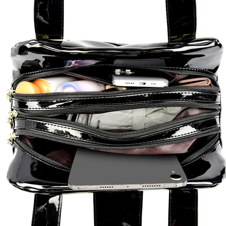 Avellie Croco 3 Cylinder Handbag | Large model with shiny crocodile pattern