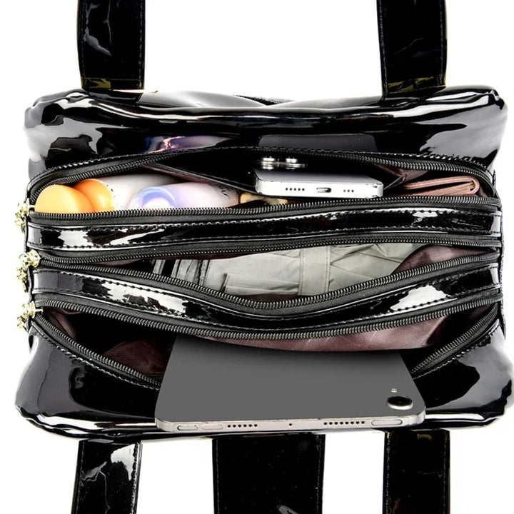 Avellie Croco 3 Cylinder Handbag | Large model with shiny crocodile pattern