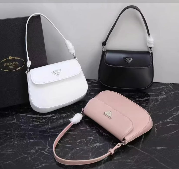 Avellie Prada Cleo Brushed Leather Flap Shoulder Bag