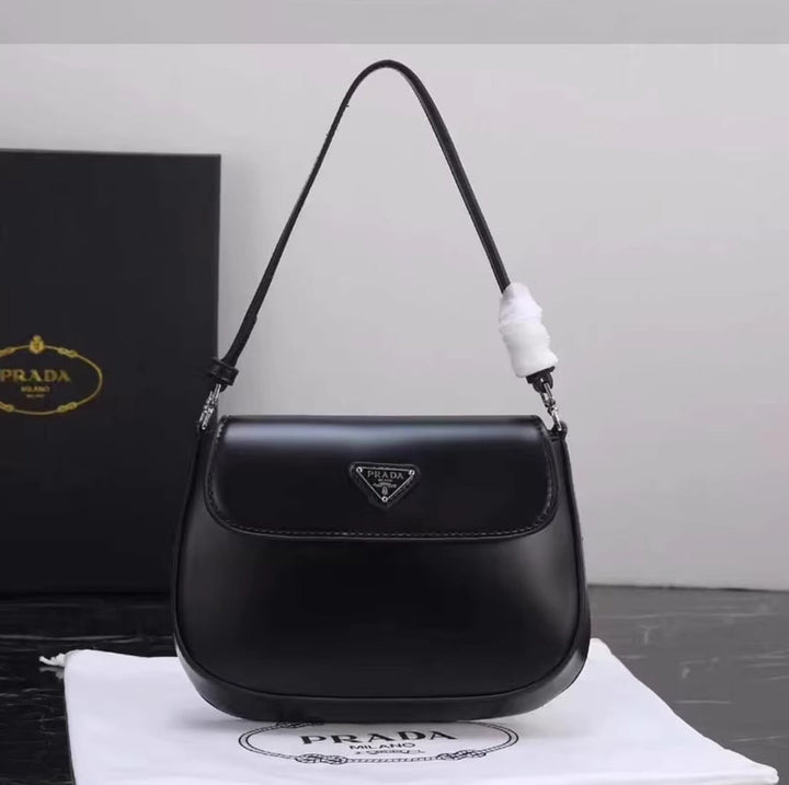 Avellie Prada Cleo Brushed Leather Flap Shoulder Bag